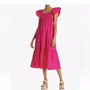 JASON WU Hot Pink Cutout Open Back Eyelet‎ Midi Summer Dress Size Small